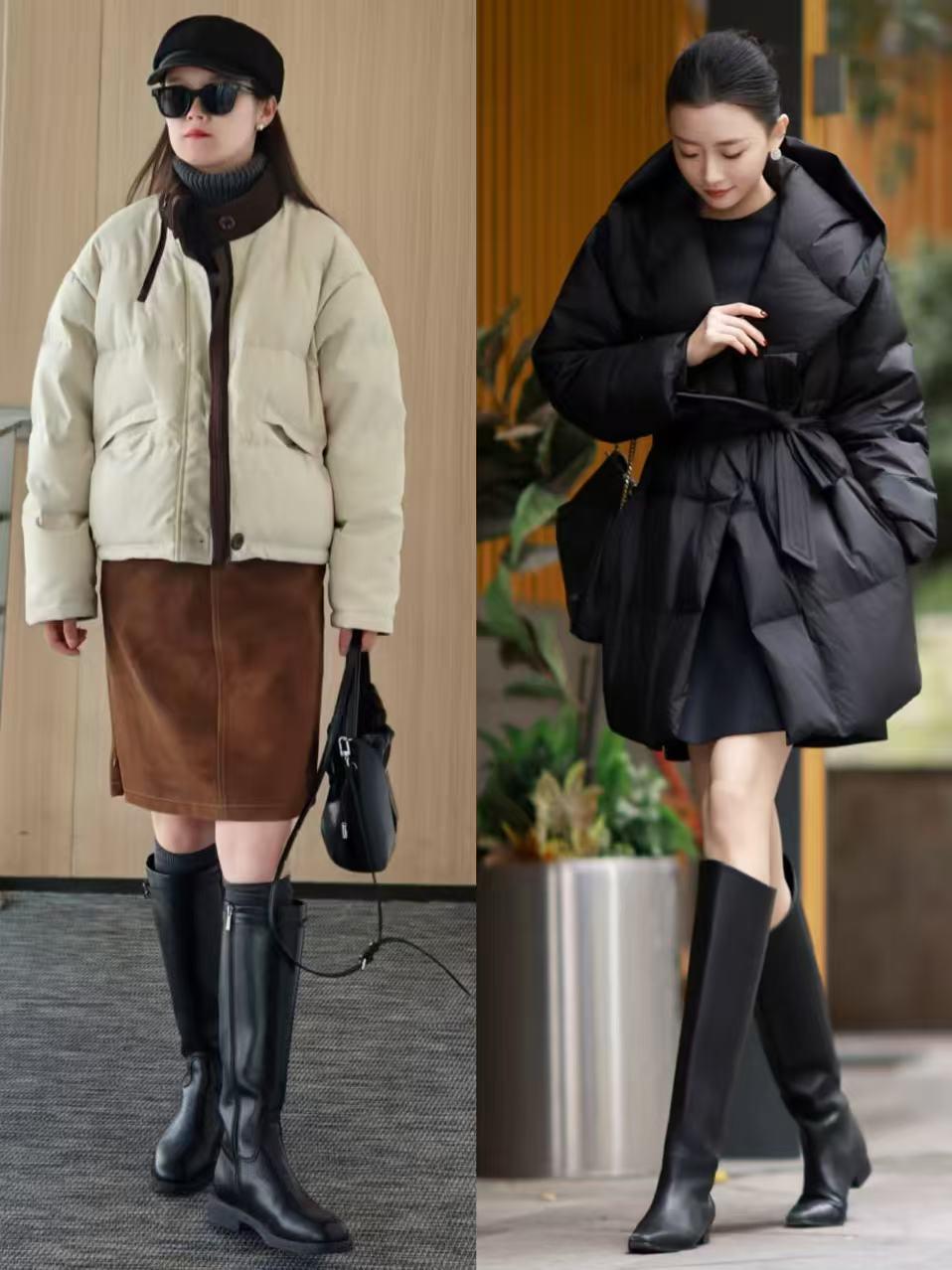 杨幂时尚搭配技巧_长靴女明星_冬季穿搭短外套修身长裤长筒靴