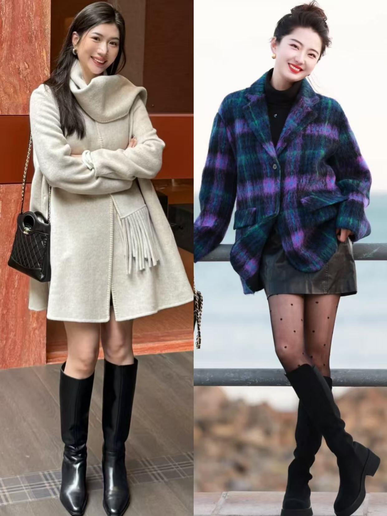 杨幂时尚搭配技巧_长靴女明星_冬季穿搭短外套修身长裤长筒靴